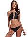 Women's Halter Bikinis Bathing Suits Strappy Padding Swimsuit Set 4 Piece Black M
