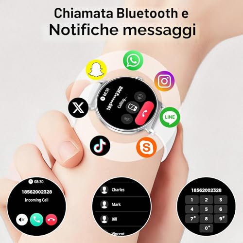 taopodo Women's Smartwatch Watch, AMOLED Round Screen, 1.27 Inches, Bluetooth Calls, Heart and Sleep Monitor, Women's Smart Watch, 120+ Sport Modes, IP68 Waterproof (Silver)