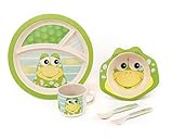 BAMBOO KIDS Meal Set | Plate Set | Toddler Dinner Set | Eco-Friendly Bamboo Dishes | Food-Safe Feeding Set for Toddlers and Little Kids | Boys and Girls | Frog Character by Green Frog Friends