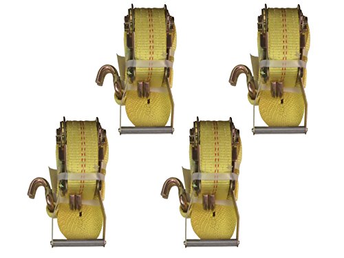 Mann Ratchet Tie Down Straps 4 Pack J Hook 27'X 2" (Extra Heavy Duty 3,333 lbs Load Capacity)
