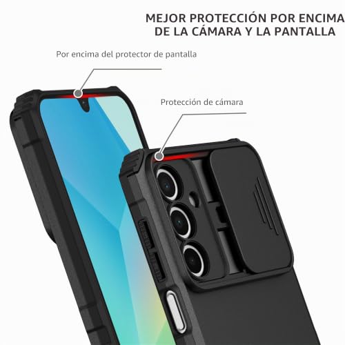 PANXIYUE Case for Samsung Galaxy A36 / A56, Slide Protection Case for the Camera, with 360 Degrees Full Body Anti-Shock, Anti-Scratch Protective Bumper Silicone and Armor Stand, Black