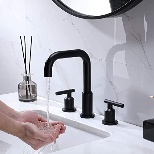 SHACO Modern Black Bathroom Faucet 3 Hole, 8 Inch Widespread Bathroom