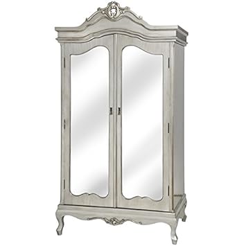 Antique Silver French Style Mirrored Glass Wardrobe Cabinet