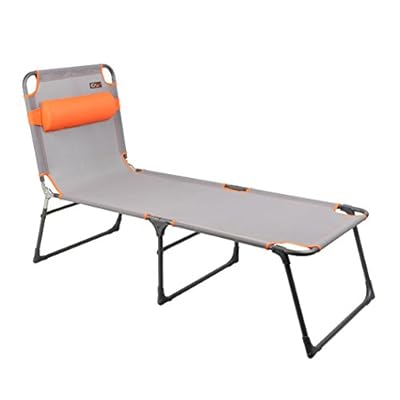 PORTAL Adjustable Folding Reclining Lounger, Set Up Size: 76" (L) X 25" (W) X 15.75" (H), Grey, Orange 41o474ThpqL