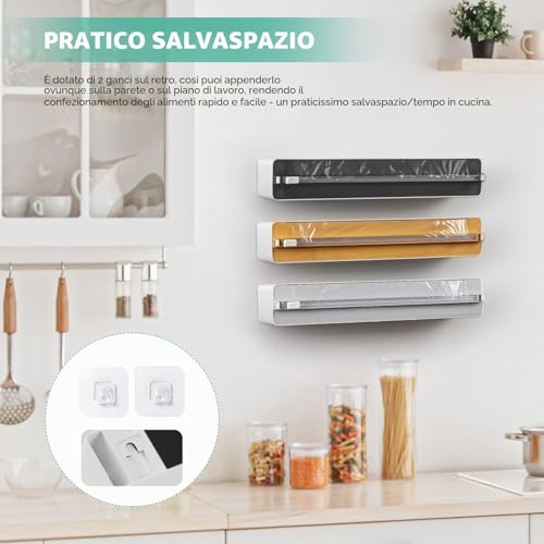 Quasziwa Wall Aluminium and Foil Dispenser – Magnetic Suction Kitchen Film Cutter, Upgrade Paper Dispenser Foil/Aluminium Film with Sharp Cutters, White