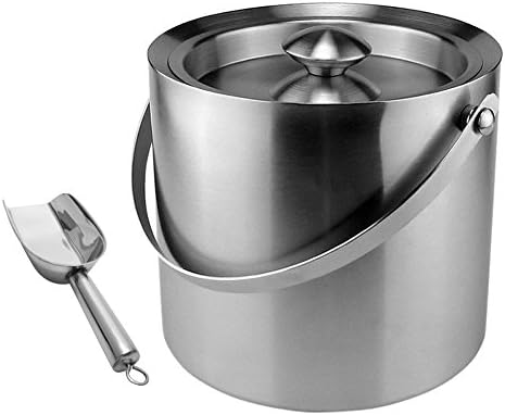 MBSSHI 3L Double Wall Stainless Steel Ice Bucket with Lid, Handle and Ice Scoop for Parties