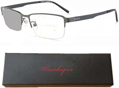 WEARKAPER Transition Sun Photochromic Progressive Reading Glasses Multifocal Eyeglasses (2.25X, Grey)