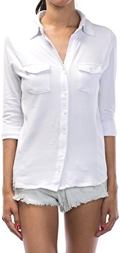 URBAN K Womens Plus Size Roll-up Sleeve Knitted Button Down Collar Shirt (S-3XL)
