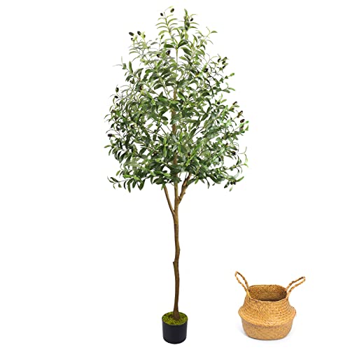 Artificial Olive Tree, 6ft Faux Olive Tree Plant With Woven Planter And