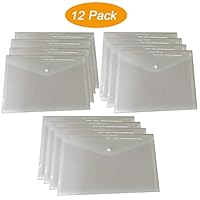 SkyRainbow 12 Plastic File Envelopes Premium Quality Clear Document Poly Envelope Folders Transparent Project Envelope Folders with Snap Button Closure A4 Letter Size (12 Packs Clear White)