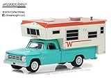 1965 Dodge D-100 Turquoise with Winnebago Slide-In Camper Hobby Exclusive 1/64 Diecast Model Car by Greenlight 29923