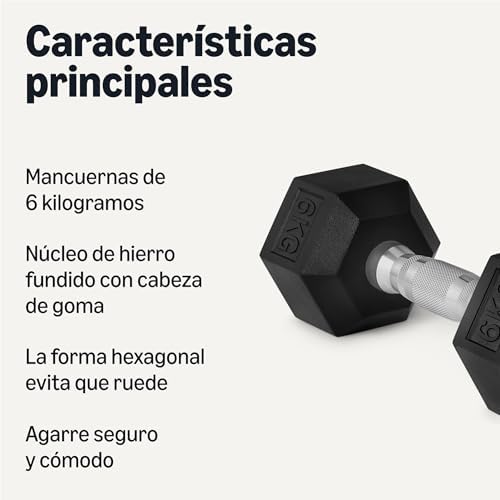 Amazon Basics Conjunto de halteres hexagonais com revestimento de borracha, 6 kg, Preto