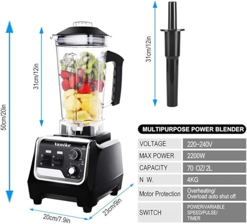 Professional Countertop Blender, 2200W High Power Commercial Blender for Shakes and Smoothies with 2L BPA Free Container, Built-in Timer Jug Blenders for Crushing Ice, Frozen Dessert