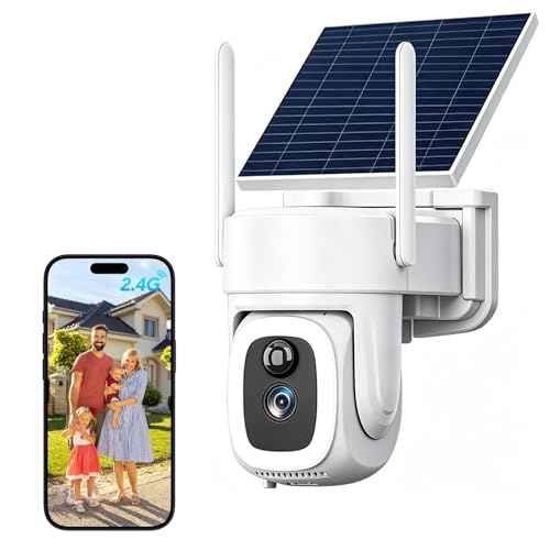 HJDWQN Solar Camara de Seguridad WiFi Exterior, 2.4G 4K HD Cámara para Exteriores Inalámbrica, Alimentado por Energía Solar, Cámara de Seguridad Solar con Visión Nocturna y Audio Bidireccional