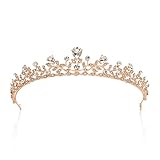 SWEETV Crystal Crown Princess Tiara Headband Rhinestone Leaf Pageant Wedding Hair Jewelry, Rose Gold