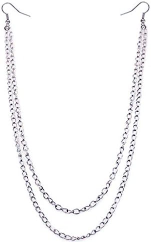 22" Earlace, Chain Necklace Earrings Double Stand Gold Plated White Gold Plated (White Gold Plated)