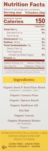 SIMPLE MILLS ORGANIC SEED CRACKERS, ORIGINAL – GLUTEN FREE, VEGAN, HEALTHY SNACKS, PALEO FRIENDLY, 4.25 OUNCE (PACK OF 1)