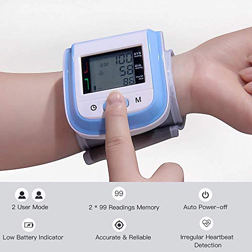Blood Pressure Monitor Cuff Wrist Digital BP Monitor Clinically Accurate & Fast Reading with Large LCD Display - FDA Approved Essential for Home Care (Blue)