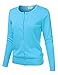 NINEXIS Womens Basic Crew Neck Long Sleeve Button Down Cardigan AQUA M