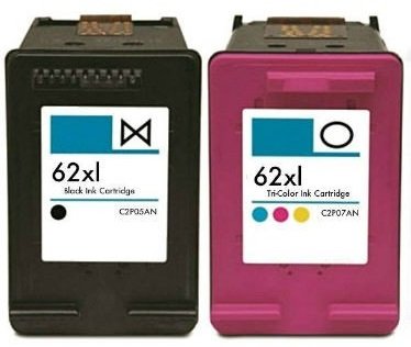 Printing Pleasure SET of 2 XL Remanufactured Printer Ink Cartridges for Envy 5540 5640 5642 5644 5646 Series 7640 7645 Officejet 5740 5742 5745 8040 | Replacement for 62XL (C2P05AE & C2P07AE)