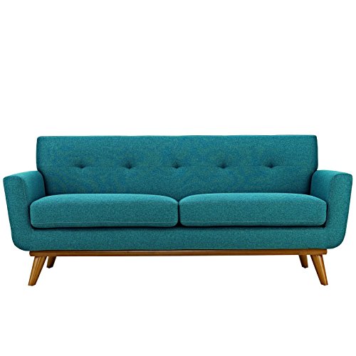 Modway Engage MidCentury Modern Upholstered Fabric Loveseat in Teal