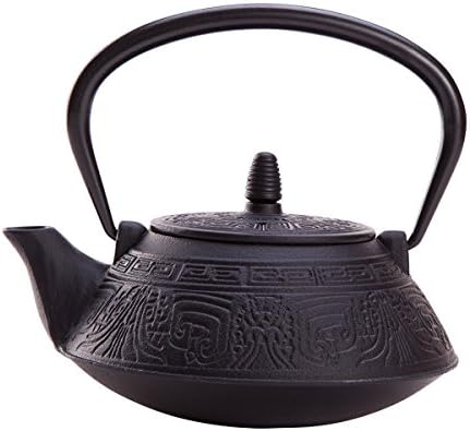 THY COLLECTIBLES Black Cast Iron Tea Set Teapot Tetsubin, Oriental Symbol