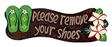 Please Remove Your Shoes Wood Sign with Flip Flops Tropical Flower
