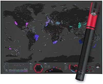 SCRATCH OFF WORLD MAP | Deluxe Dark Edition | Visually Chart your Travel Adventures | Perfect for the Avid Traveler | Great for Home or Classroom | with Outlined US States | Large 32x23 inches (black)