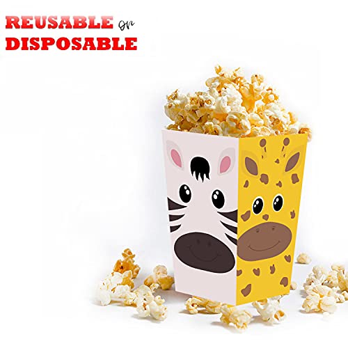 24 Pcs Jungle Safari Popcorn Boxes, Zoo Animals Birthday Treat Goodie
