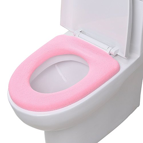 Lifechaser Toilet Seat Lid Warmer Cover Pads Washable 100% Cotton with Flexible Hose for Lock (100% Cotton-Pink)