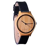 Luno Wear Black Hana, Women's Wood Watch, Bamboo, Genuie Leather