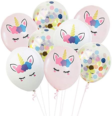 Latex Kawaii Unicorn Balloons Latex & Gold Confetti Birthday Wedding 15 Pcs