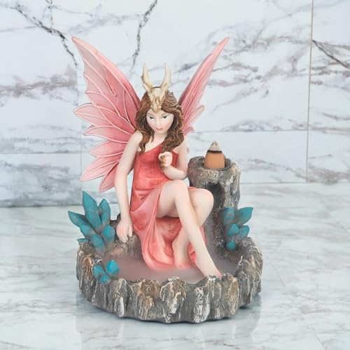 ICE ARMOR Hand Painted 6.25" W Pink Fairy Backflow Statue Sculpture Ornament De…
