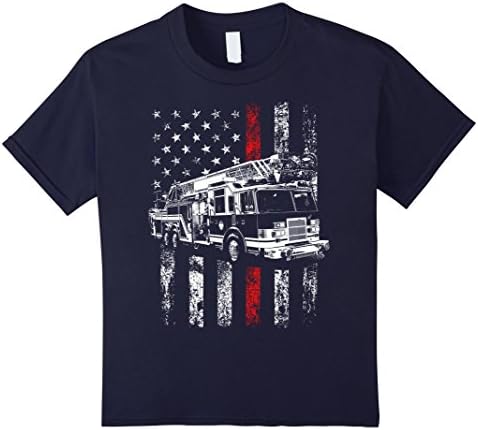 Kids Fireman American Flag Shirt Thin Red Line Firefighter Shirt 6 Navy