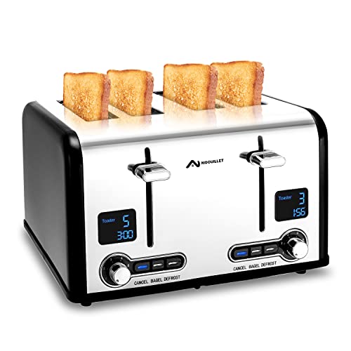 Nidouillet Compact Toaster 4 Slice,Stainless Steel ExtraWide Slot