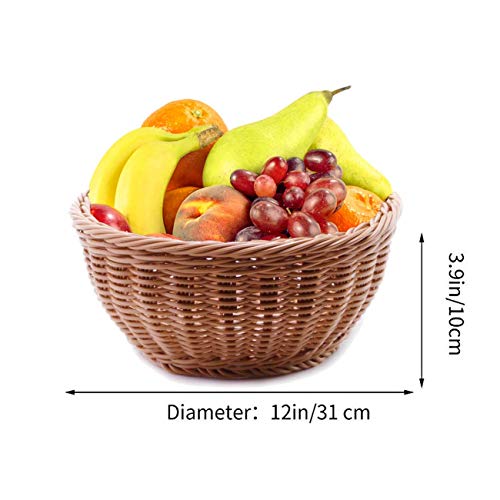 Woven Bread Basket 12 in Round Poly-Wicker Food Fruit Vegetable Basket Serving Basket for Store Kitchen (Round,1pc)