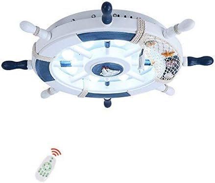 Creative Rudder Ceiling Light, Modern LED Ceiling Lamp Children's Room Chandelier Children's Cartoon Ceiling with Remote Control Sailor Pendant Lamp (Color : White-45CM 24W)