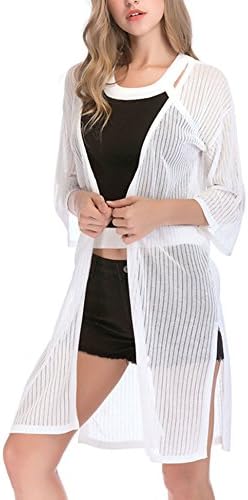 Sheroin Women Sheer Lace Cardigan 3 4 Sleeve Open Front Long Cardigan Sweater