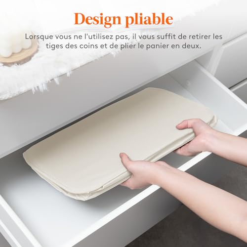 Panier a Linge avec Couvercle, Panier à Linge Sale Pliable, Panière à Linge Extra Plat, Corbeille a Linge avec Poignées Allongées pour Chambre, Salle de Bain, Buanderie, 65 L, Blanc