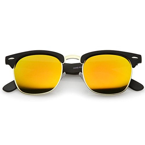 zeroUV - Rubberized Mirror Polarized Lens Half Frame Sunglasses 49mm (Rubberized Black-Gold / Orange Mirror)