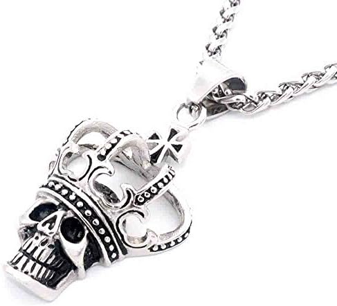 Silver Skull Necklace for Men Stainless Steel Vintage Gothic Skull Pendant Necklace by LANCHELA Adjustable Chain