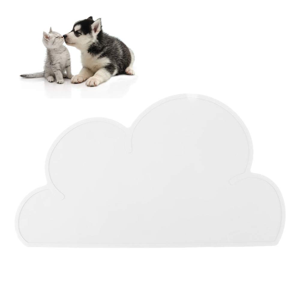 Cloud Shaped Silicone Dog & Cat Bowl - Non Slip, Waterproof Pet Feeding Mat (White)