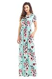 Women's Floral Print Round Neck Cap Sleeve Maxi Casual Dress Large Green