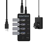4-Port USB 3.0 Hub, SOWTECH 18W(5V/3.5A) Powered USB Hub 5Gbps Hot Swapping with Anti-dust Rubber ON/OFF Switch 3.3 Feet Cable for iMac, MacBook Air, MacBook Pro, Mac Mini, PC, Laptops