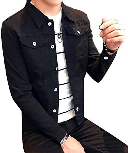 ONTBYB Men's Casual Denim Jacket Military Slim Fit Long Sleeve Button Coat