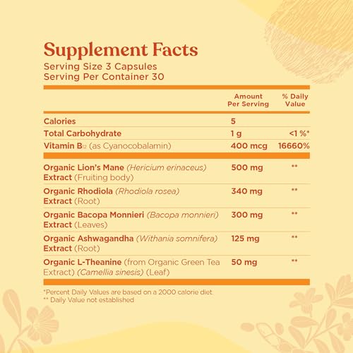 FOUR SIGMATIC FOCUS CAPSULES | LION’S MANE SUPPLEMENT CAPSULES | BRAIN BOOSTING COMPLEX WITH ASHWAGANDHA, BACOPA MONNIERI & RHODIOLA | VEGAN NOOTROPIC ADAPTOGEN & MUSHROOM SUPPLEMENT | 30 SERVINGS