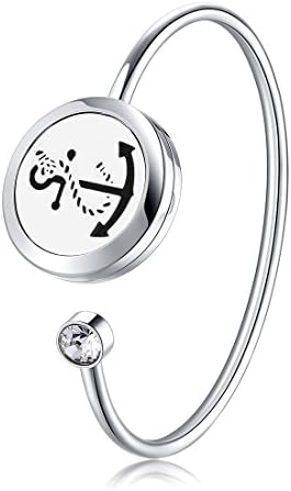 Mesinya Men Women Girl Boy's Gift 316L Stainless Steel Aromatherapy Essential Oil Diffuser Bracelet Locket Bangle (Anchor 1'')