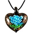 BESHEEK Handmade Murano Inspired Blown Glass Lampwork Art Flower and Heart Necklace Pendant for Women Handcrafted Artisan Hypoallergenic Italian Style Jewelry