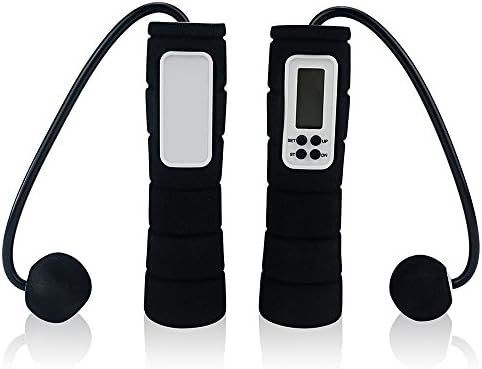 SPURBO SPORTS Cordless Jump Ropes with digital LCD display Showing Time, Calorie and Jump Counter for Workout and Exercise by (Black)