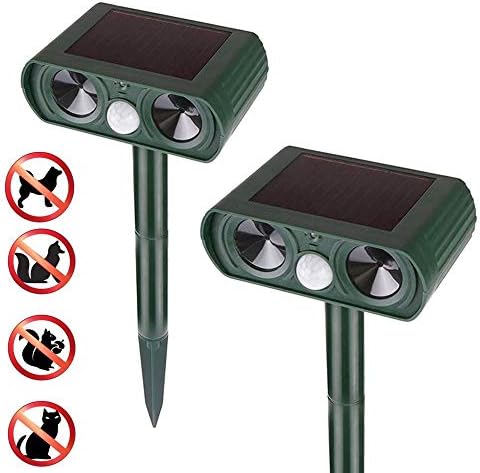 FancyGoo Solar Powered Animal Repeller Ultrasonic Dogs Cats Repellent Red Lights Waterproof Repellent to Deer Squirrel Mice Raccoon Foxes Bear Skunks Bat Outdoor Pet Repellent for Lawn Garden Yard